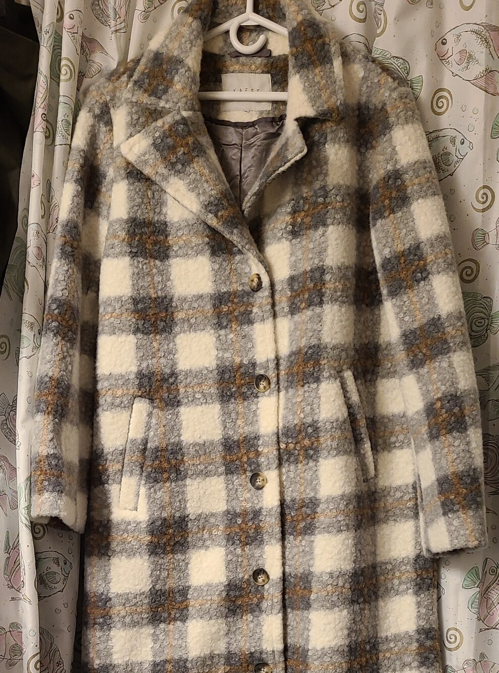 KAFFE Plaid Coat in Cream, Gray & Brown